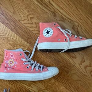 Converse Coral Pink Embroidered High-Top Sneakers